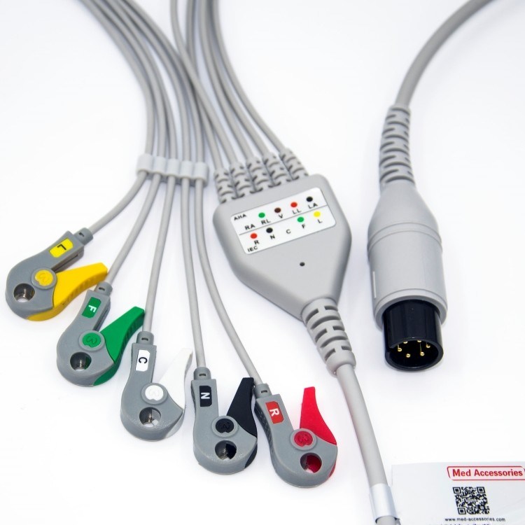 Med อุปกรณ์เสริม การแพทย์ BCI ECG ติดตามเคเบิล 6 Pin 5 Leads หลายประการ ขนาด 0.9m
