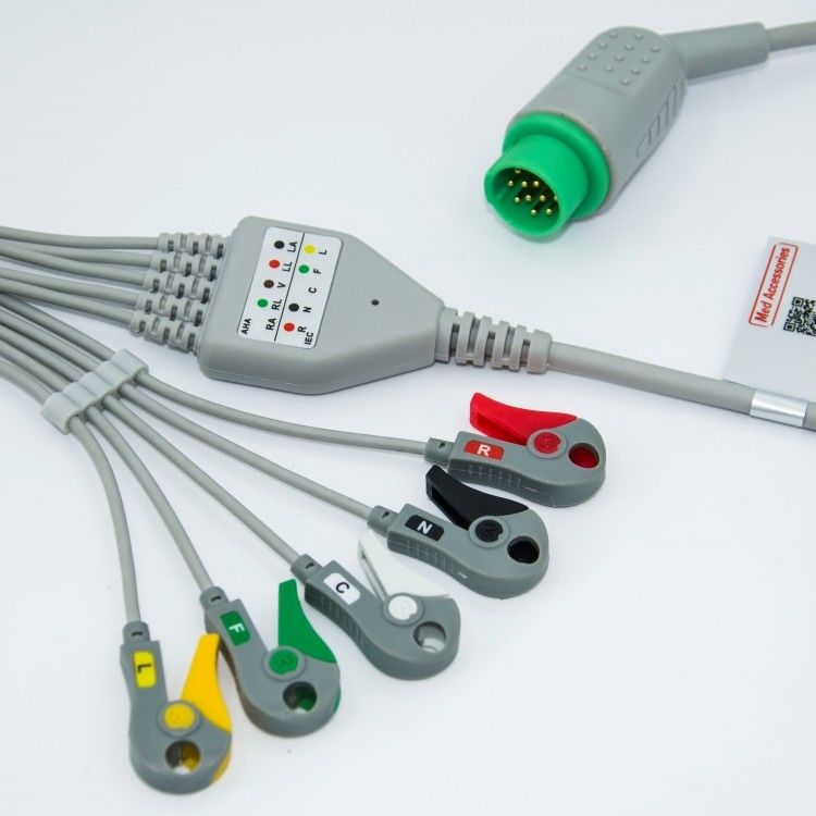 เครื่องติดตามการรักษาพยาบาล อุปกรณ์เสริม บีโอไลท์ ECG Cable 12 Pin 5 Leads Grabber End ชิ้นเดียว ขนาด 3.4m