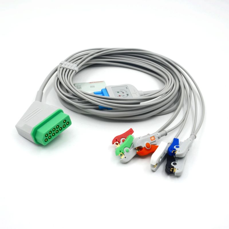 คาเบิ้ลติดตาม ECG ที่เข้ากันได้ของ Nihon Kohden 12 Pin 6 Leads สําหรับอุปกรณ์การแพทย์