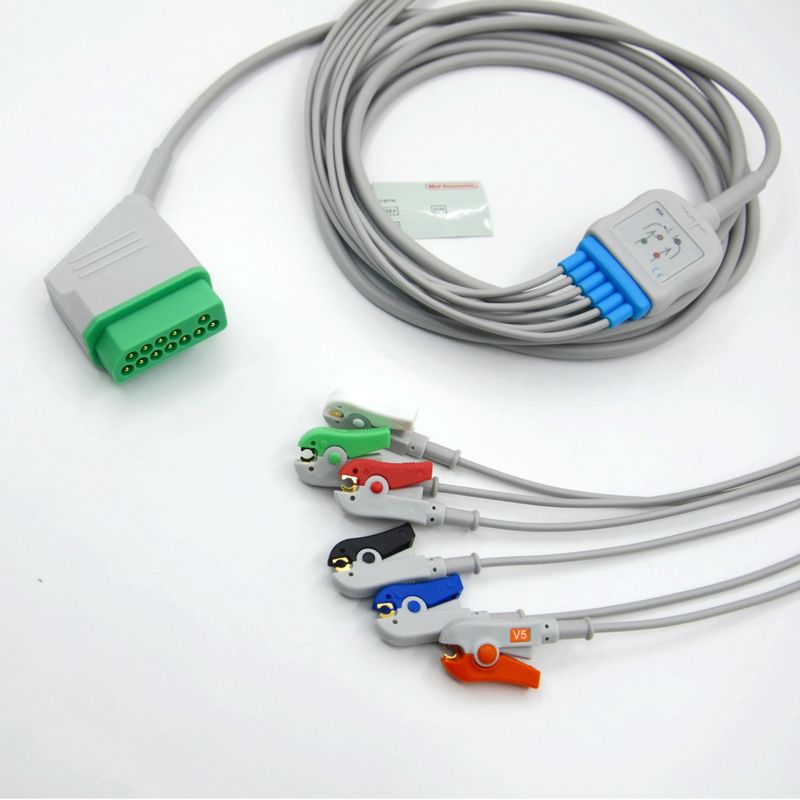 คาเบิ้ลติดตาม ECG ที่เข้ากันได้ของ Nihon Kohden 12 Pin 6 Leads สําหรับอุปกรณ์การแพทย์