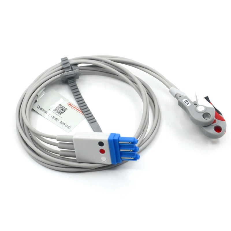 สายเคเบิล ECG 3-lead ที่เข้ากันได้กับ Philips พร้อมสายนำแบบ Grabber สี AHA CE&ISO13485