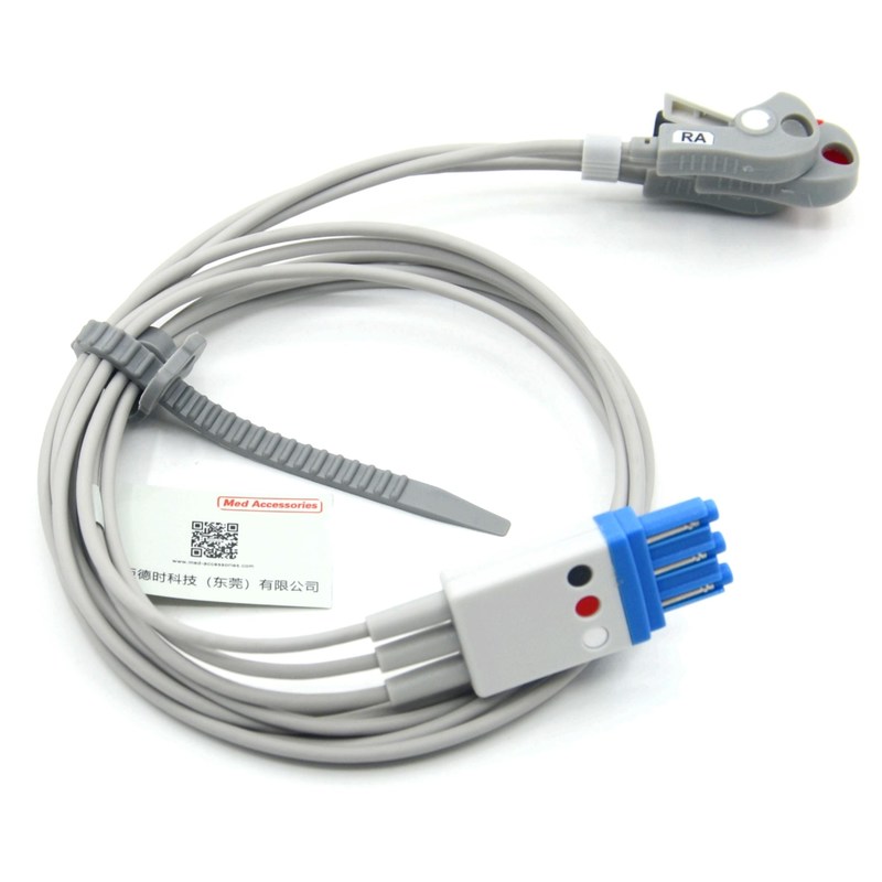สายเคเบิล ECG 3-lead ที่เข้ากันได้กับ Philips พร้อมสายนำแบบ Grabber สี AHA CE&ISO13485