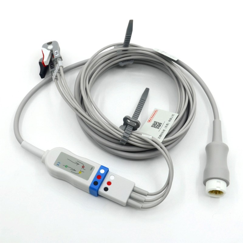 สายเคเบิล ECG 3-lead ที่เข้ากันได้กับ Philips พร้อมสายนำแบบ Grabber สี AHA CE&ISO13485