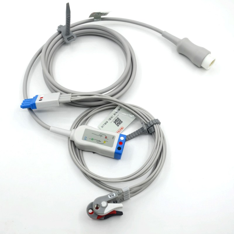 สายเคเบิล ECG 3-lead ที่เข้ากันได้กับ Philips พร้อมสายนำแบบ Grabber สี AHA CE&ISO13485