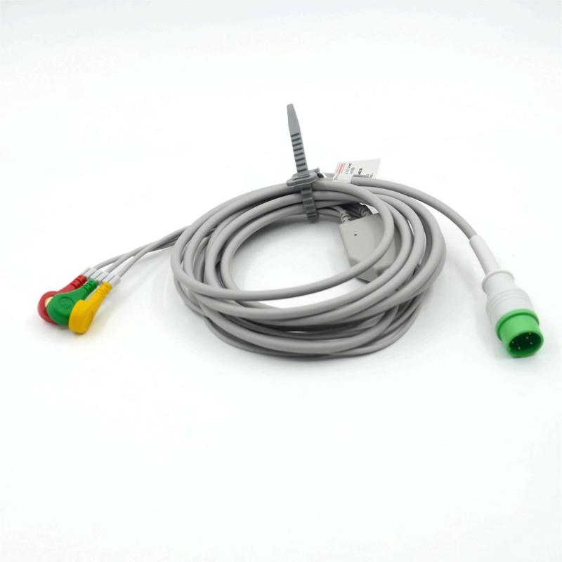 High Quality Compatible Zoncare 3 Lead ECG EKG Cable IEC Snap For Medical Accessories