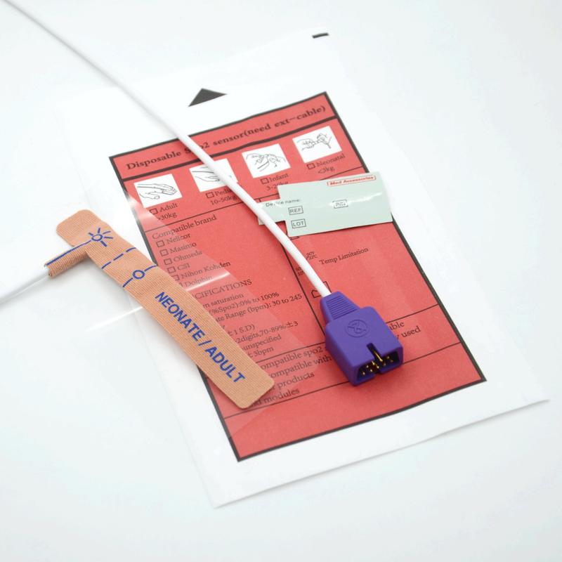 ผู้จัดจำหน่ายอุปกรณ์ทางการแพทย์ ผ้าแบบยืดหยุ่น เข้ากันได้กับเซ็นเซอร์ SpO2 แบบใช้แล้วทิ้ง 9 พิน Nellcor สำหรับทารกแรกเกิด/ผู้ใหญ่