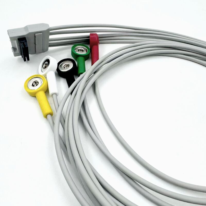 คุณภาพสูง Med อุปกรณ์เสริม RoHS ยืนยันการวินิจฉัย ซิลิโคน IEC สี 5-Lead Grabber EKG ECG Cable รองรับ BLT