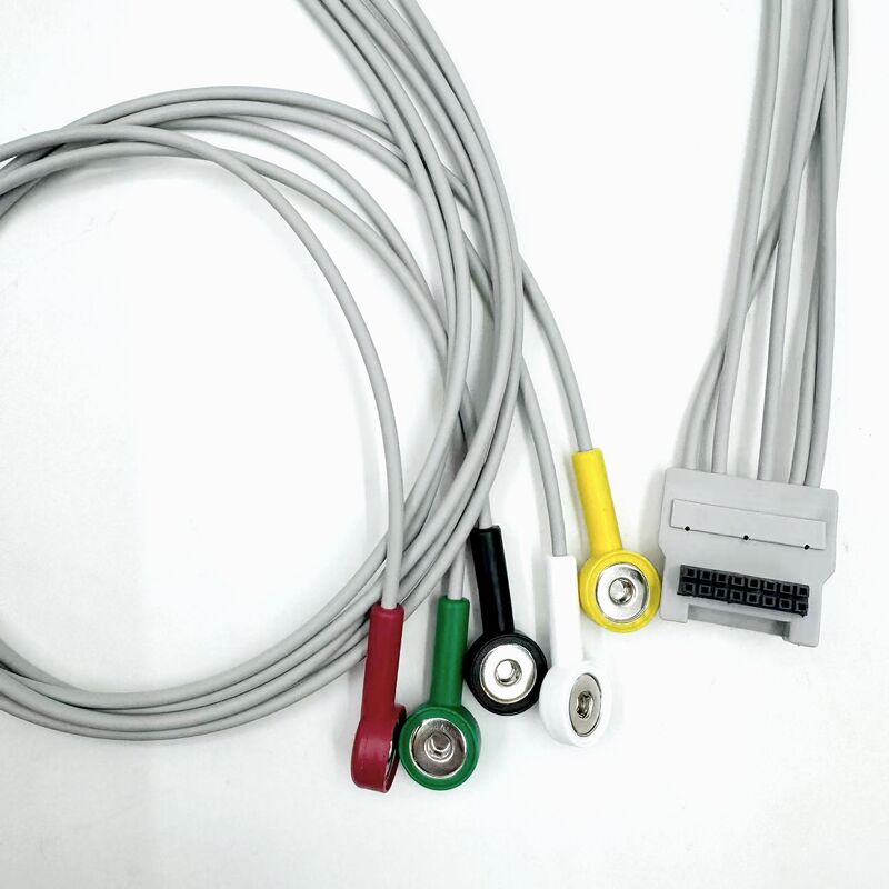 คุณภาพสูง Med อุปกรณ์เสริม RoHS ยืนยันการวินิจฉัย ซิลิโคน IEC สี 5-Lead Grabber EKG ECG Cable รองรับ BLT